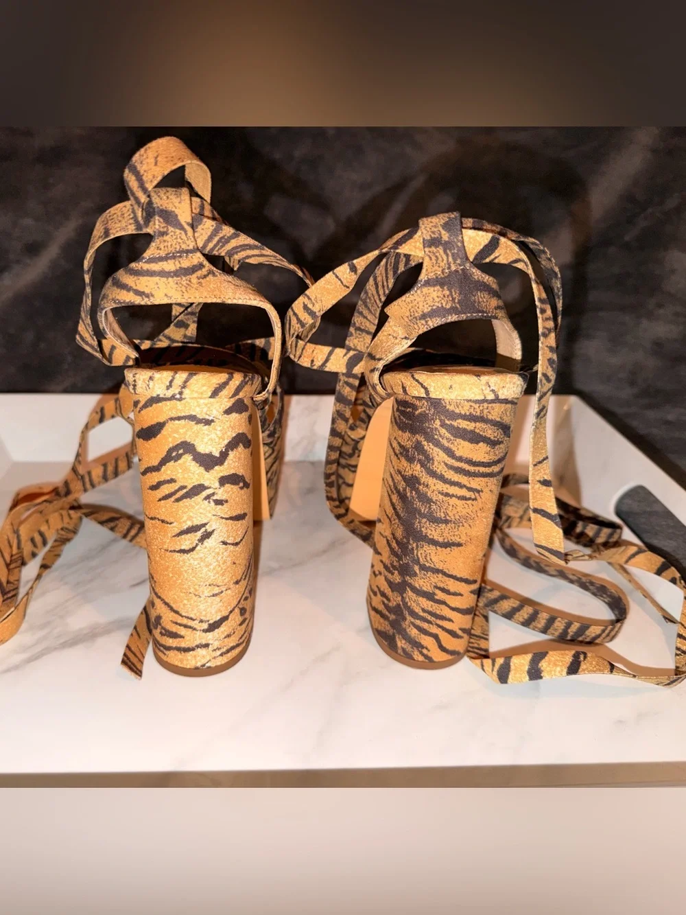 Liliana Tiger Print Lace Up Platform Heels Size 8.5